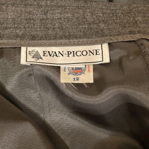 Vtg 80s Evan Picone Gray Career Collarless Suit Coat And Pleated Skirt Pockets - Picture 14 of 15